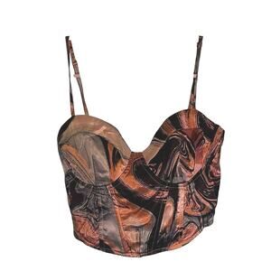 Kendall & Kylie Marble Print Corset Crop Top XS Satin Bustier Cami